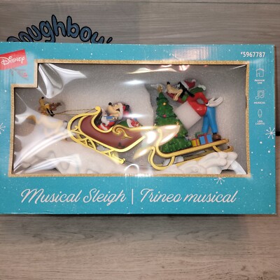 Disney Christmas Holiday Musical Sleigh Mickey Minnie Goofy Pluto 5967787 NEW