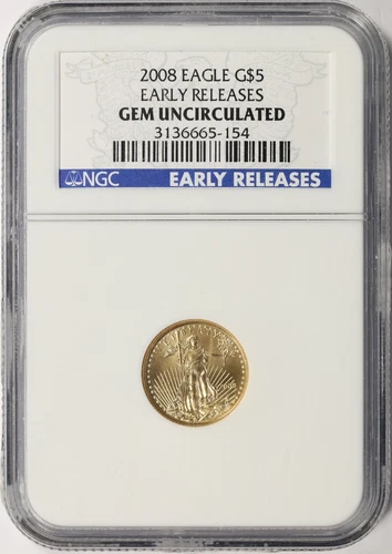 2008 $5 Gold 1/10 oz American Eagle NGC Gem Uncirculated Early Releases
