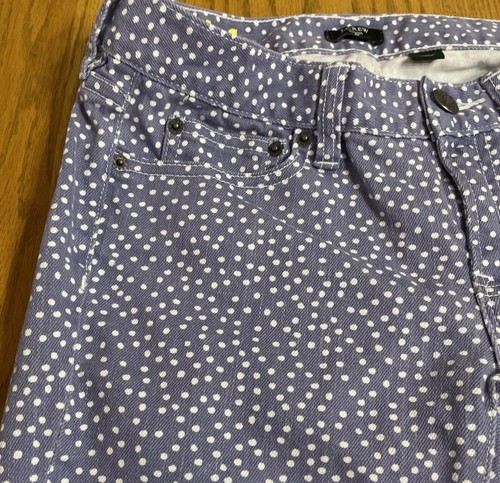 Jeans donna J Crew stuzzicadenti taglia 26 a pois lavanda gamba skinny denim elasticizzato - Foto 4 di 7