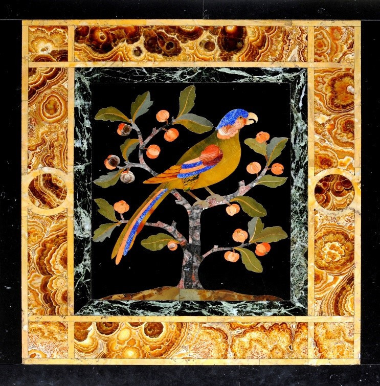 21-Inch Black Marble Inlay Bird Mosaic Coffee Table Antique Decor-image