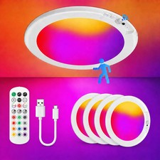 4/2 Packs 8000mAh RGB White Rechargeable Motion Sensor Ceiling Lights Remote LED