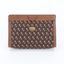 Gucci Vintage Horsebit Clutch Leather Canvas Black Brown 9.1x6.3x2.8 in