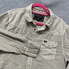 True Grit Corduroy Shirt Mens M Beige Pearl Snap Western Rockabilly Retro Style