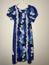 THE HAWAIIAN ORIGINAL Vintage Kaftan Dress Blue Floral Travel Beach Small NWOT