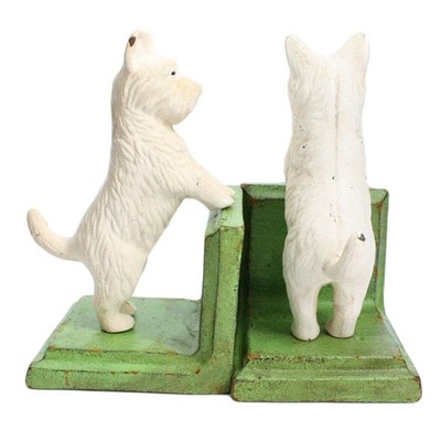 HomArt Set of 2 Cast Iron Standing Westie Bookends, White/Green
