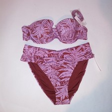 Victoria Secret Swim Bikini 36B Top Medium Bottom Push Up Purple Ginger Bandeau