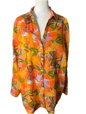 C&C California Tropical Colorful Long Sleeve Linen Button Up Size XL
