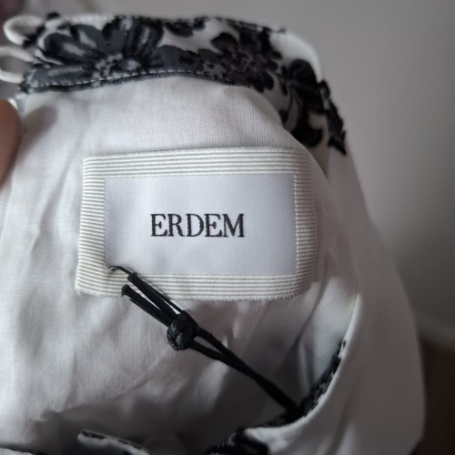 ERDEM White Editha Floral Gathered Twill Dress With Button Placket Detail Size L - Picture 6 of 7