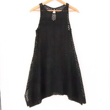 Sheer Crochet Lace Midi Dress Womens Size L Black Sharkbite Boho Festival