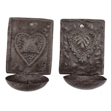 Heart Motif, Primitive Style Wall-Mounted Candle Holders: Handmade 6"x4"x3"