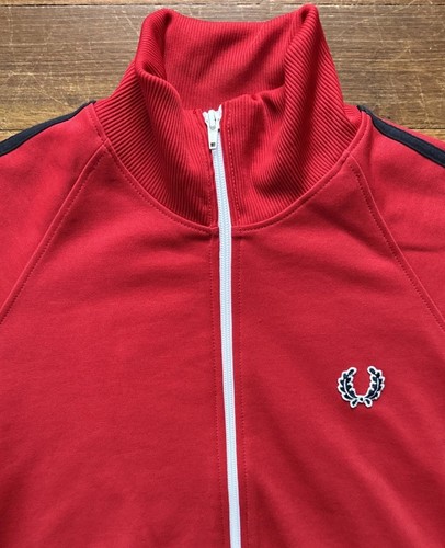 Fred Perry Sportswear Zip Up Track Jacket Red Black Arm Stripes Vintage Size M