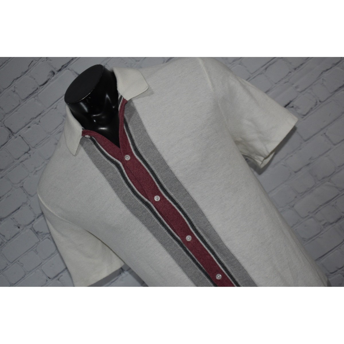 Hollister Knit Sweater Shirt Mens XL White Vertical Stripe Button