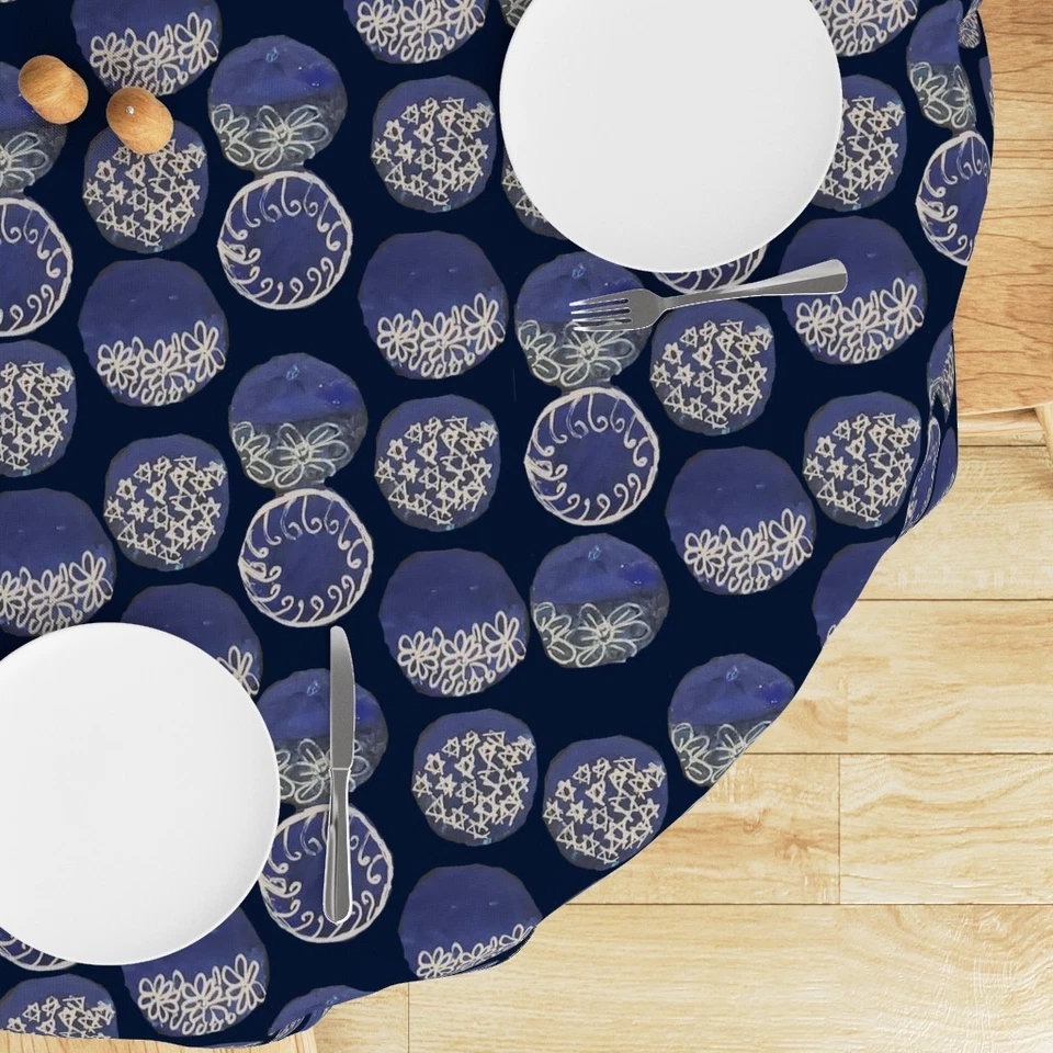 Japanese Inspired Sashiko Moon Printed Round Table Cover, Round Table Cloth - Image 3 of 4