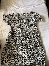 George 2XL Regular Black/White Leopard Print Smocked Puff Sleeve Mini Dress