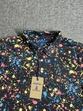 NWT Chubbies Polo Mens Medium Black Splatter Golf Performance Casual Paint Drips