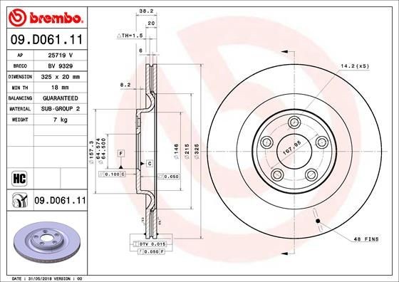Disque de frein 09.D061.11 BREMBO contre les vibrations de freinage Jaguar pack de 2 avant