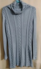 Knitted Turtleneck Sweater Mini Dress High Collar Lg Sleeve Fall Winter Blue M