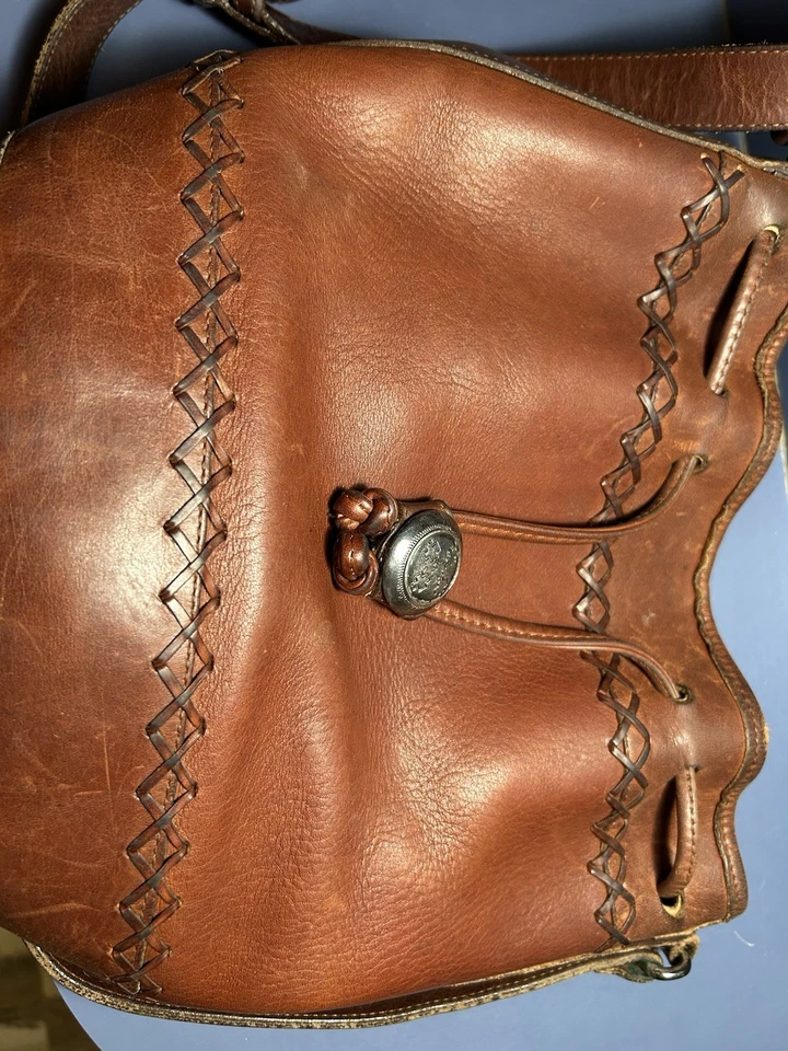 Brighton Cowgirl Western Leather Bucket Bag Distressed Brown Shoulder crossbody - Image 2 of 4