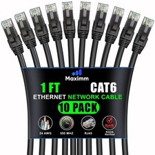 10 Pack Cat 6 Ethernet Cable 1 ft High Speed LAN Patch Network Cord Black