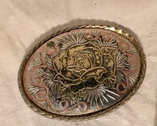 Belt Buckle Vintage Rose Belt Buckle - Silver Plated With Rose Gold Plated Rose