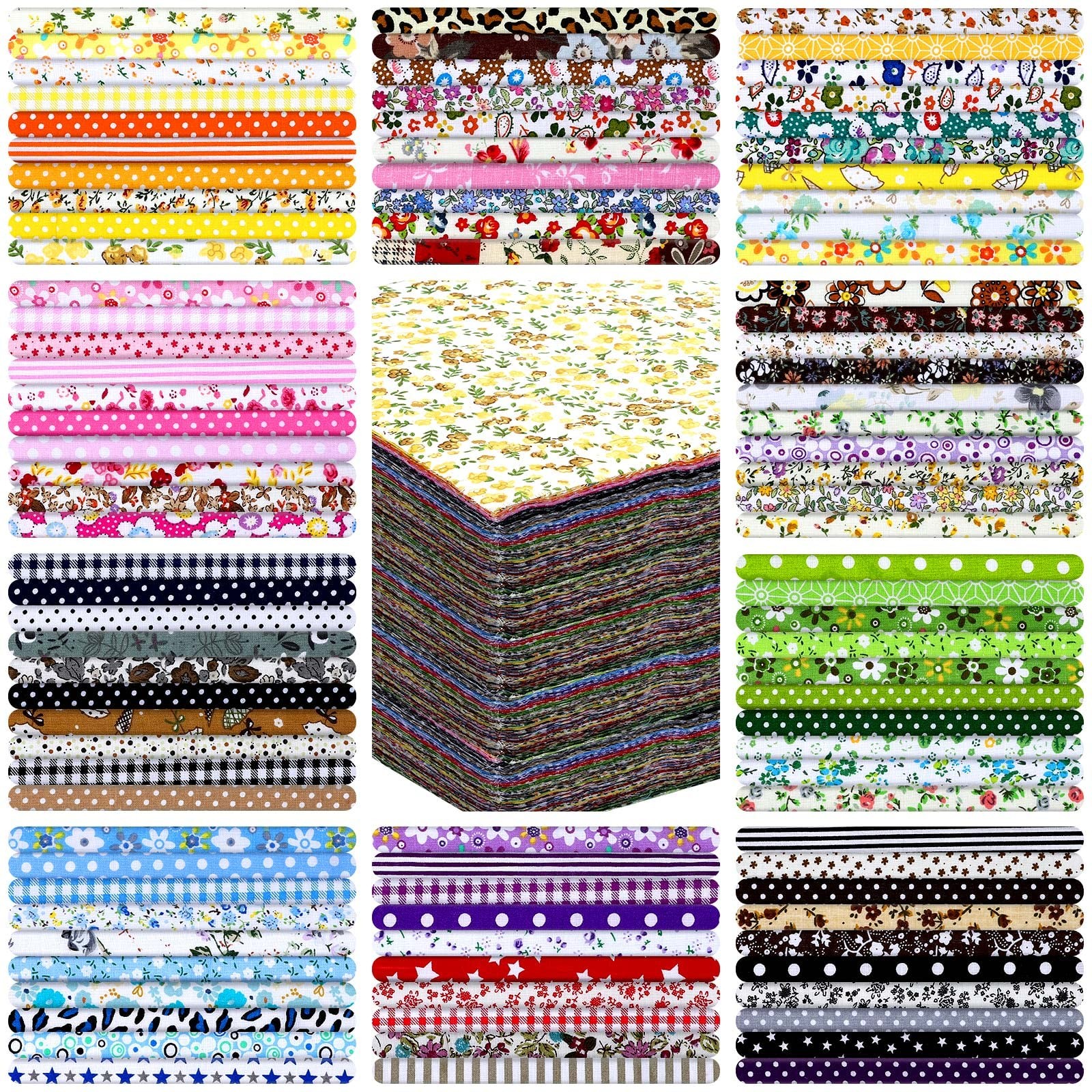 150 Pcs 10 x 10 Inches Cotton Fabric Bundle Precut Fat Squares Fabric Scraps ...