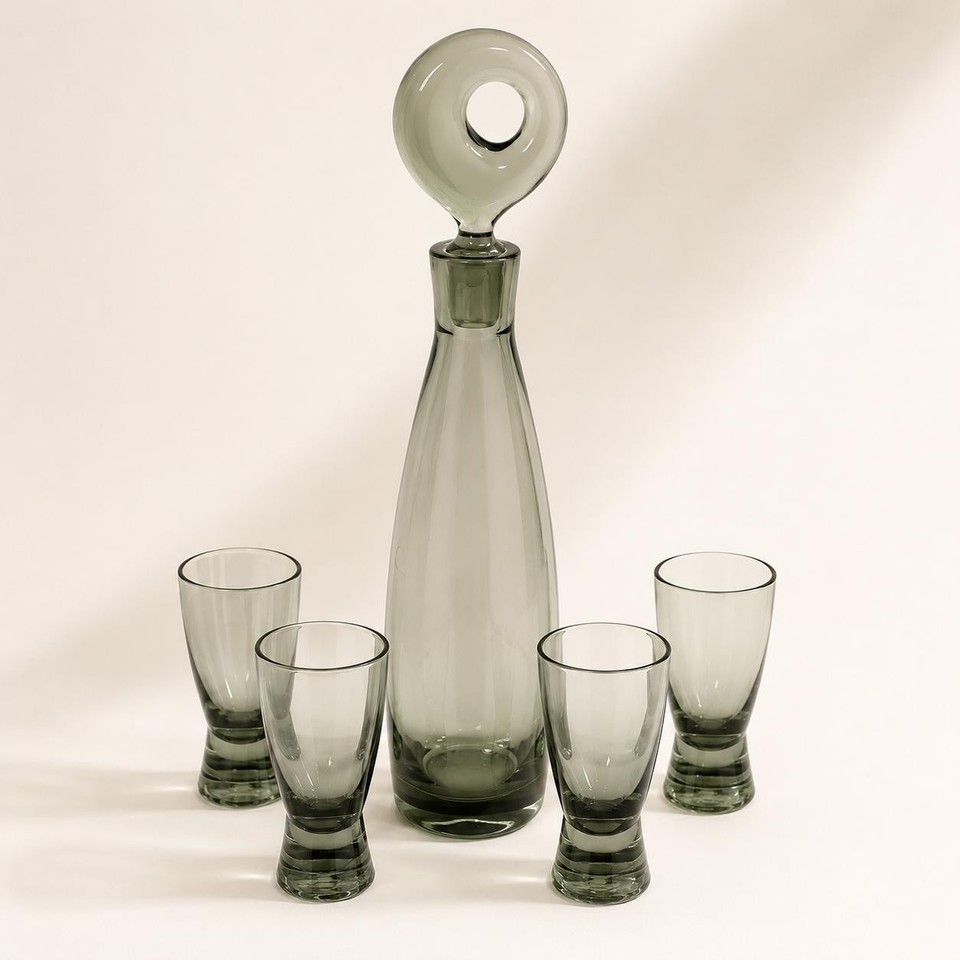 Per Lütken 1960s Aristokrat Decanter & 4 Glass Set, Danish Modern Barware