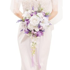 Bridal Bouquet Cascading, Lilac Purple  White Wedding Bouquets for Bride Bri...