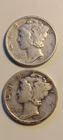 1939 S, 1941 D  2 Mercury Dimes 90% Silver very fine and good condition 10C