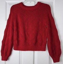 Old Navy Girls Red Cable Knit Sweater Size Large 10-12 Crewneck Long Sleeves
