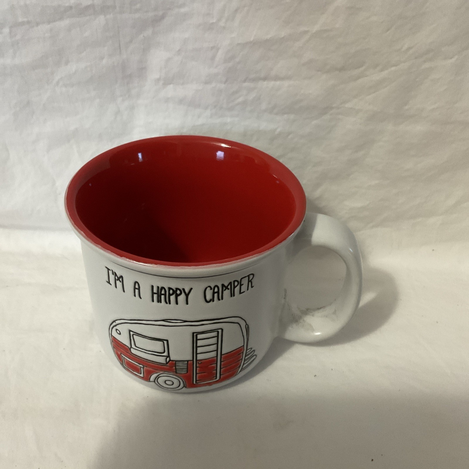 I'M A HAPPY CAMPER COFFEE MUG.CAMPER Art Deco Red Inside Red Camper
