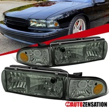Fit 1991-1996 Chevy Caprice 94-96 Impala Smoke Headlights+Corner Parking Lamps