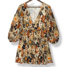 Faithfull The Brand 6 M Dress Faria Mini Kaiya Floral Boho Balloon Sleeve Retro