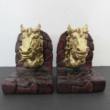 CBK LTD. 1997 GOLD TONE HORSE HEAD BOOKENDS
