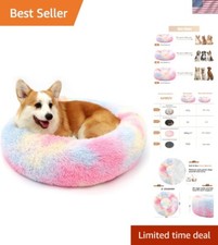Anti-Slip Round Dog Bed - Calming Washable Faux Fur, Multiple Sizes Available