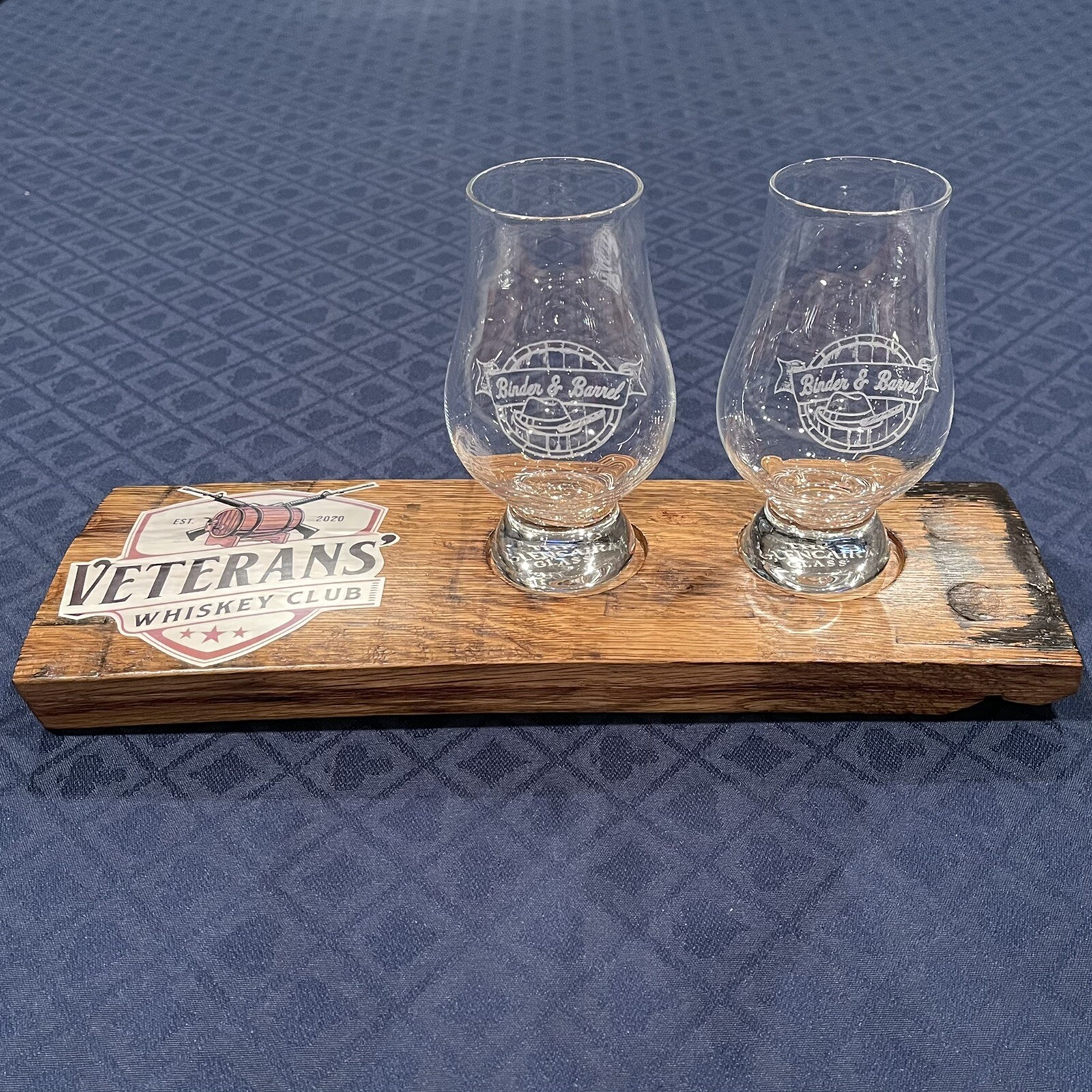 Glencairn Whiskey Glass Barrel Stave Display w/ 2 Glasses-image