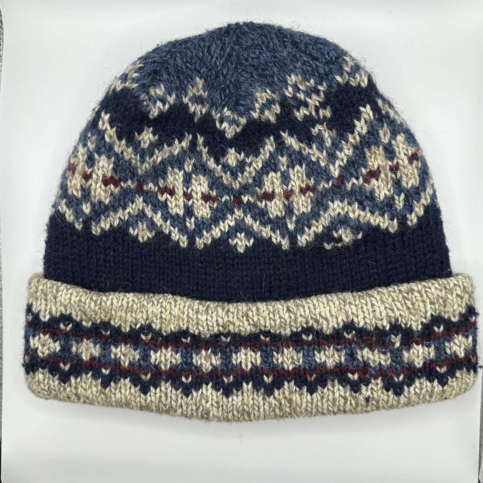 Retro Schuessler Knitting Mills USA Wool Ski Hat Winter Fair Isle