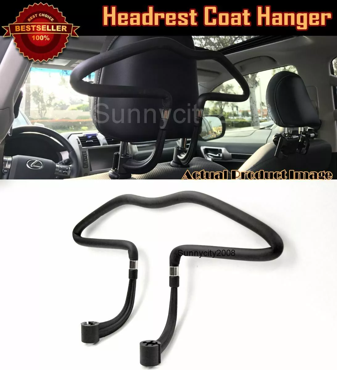 Black Auto Rubber coated Seat Headrest Jacket Coat Suit Clothes