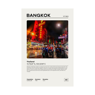 Bangkok Poster, Vintage Wall Art Print, Travel Gift Idea, Home Office Decor
