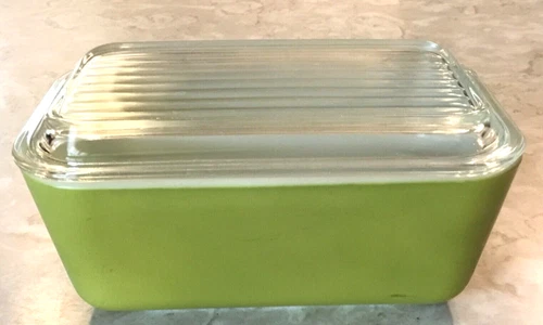 Vintage Avocado Green Pyrex Ovenware 0502 1 1/2 Pt. w/Clear Lid Made in U.S.A.