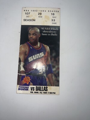 Charles Barkley 1994 Phoenix Suns ticket stub NBA Game vs Dallas