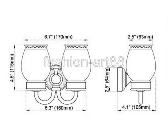 Antique Brass Wall Mounted Bathroom Toothbrush Holder Set Ceramic Cups fba495 - Image 3 of 4