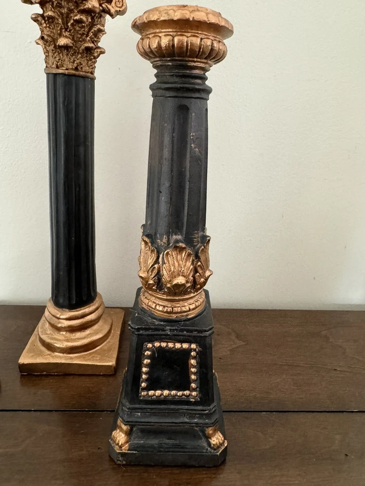 Decoración del Hogar 3 Romanos Columna Negra Dorada Pedestal Candelabro Portavelas Mesa Foto 2 de 4