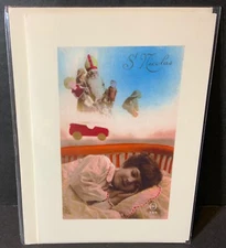 Found Image Press Christmas Card UNUSED Blank Repro Girl Dreams of St. Nicholas