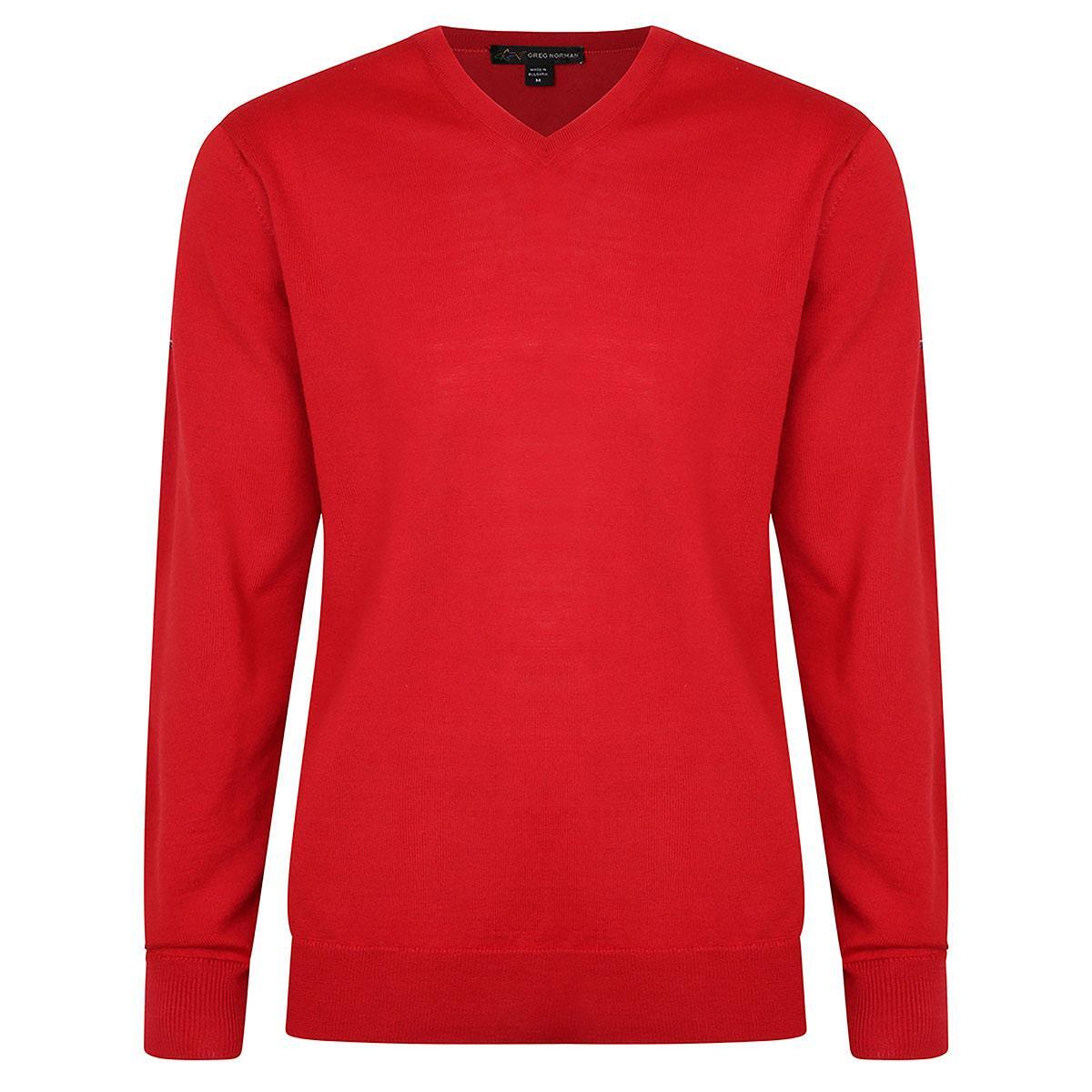 Greg Norman Mens Golf V Neck Sweater Merino Blue/Grey/Black/Red