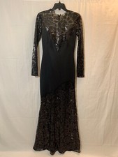 NEW Tadashi Shoji Long Sleeve Sequined Crepe Gown in Black SZ 2  G537