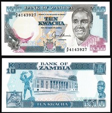 Zambia 10 kwacha 1989 Eagle Bird Butterfly & Kaunda P31b Prefix A/F UNC