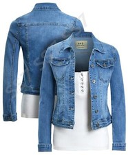 Womens Size 14 12 10 8 16 Stretch Fitted Denim Jacket Ladies Jean Jackets Blue