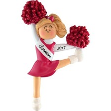 Personalized Christmas Ornament - Blonde Cheerleader in Red Uniform