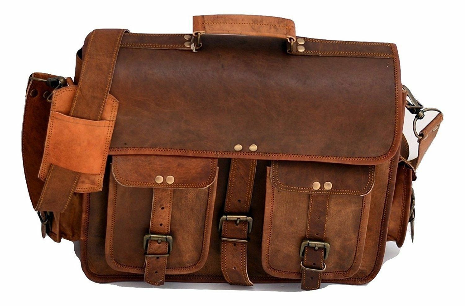 New Men's Handmade Leather Vintage Brown Messenger Shoulder Laptop Bag Briefcase