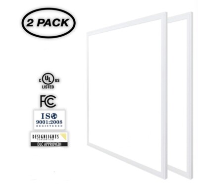 2 x 2 LED Flat Panel Light Drop Ceiling 40W 5000K Dimmable 0-10V 2Pack UL Listed